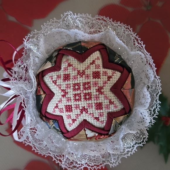 Handmade Quilted & Cross stitch Christmas Ornament - Picture 2 of 7
